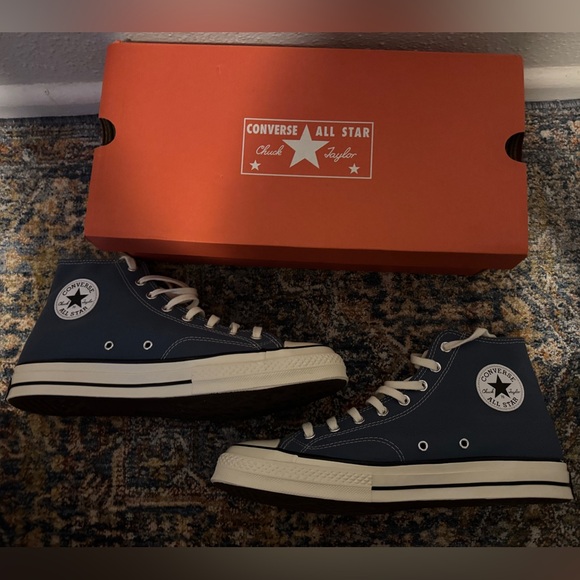 New Converse Blue High-Top Sneakers Size 12 CHUCK 70 HI DEEP WATERS/EGRET/BLACK - Picture 4 of 13